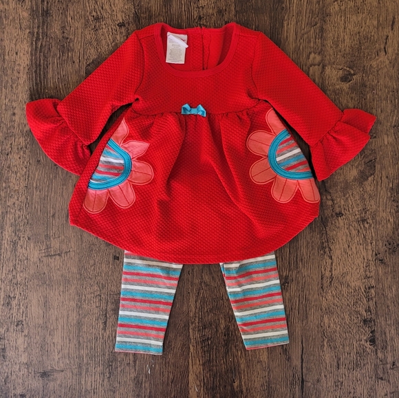 Nannette Kids Sz 2T Red Bell Sleeve Retro Floral Set